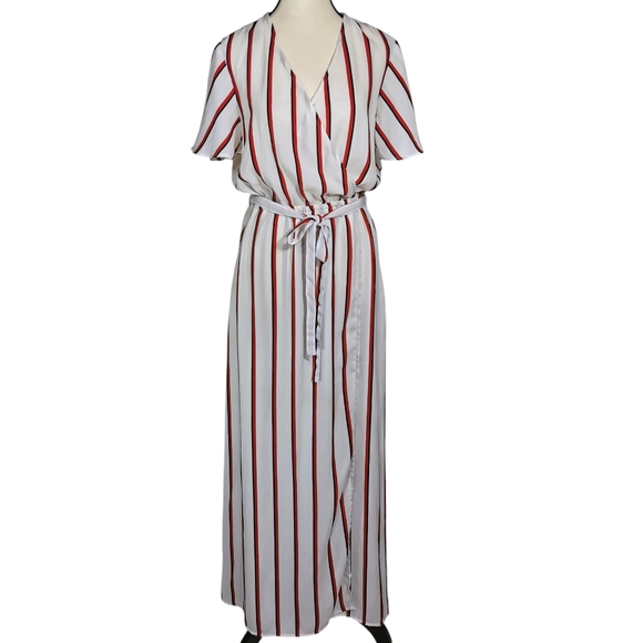 Stone Row ez Days Striped Faux Wrap Maxi Dress NWT Size M - Picture 2 of 12
